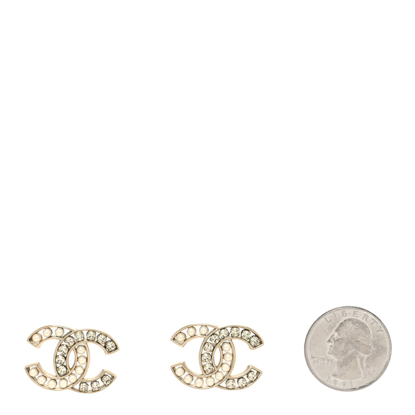 Crystal Pearl CC Earrings Gold