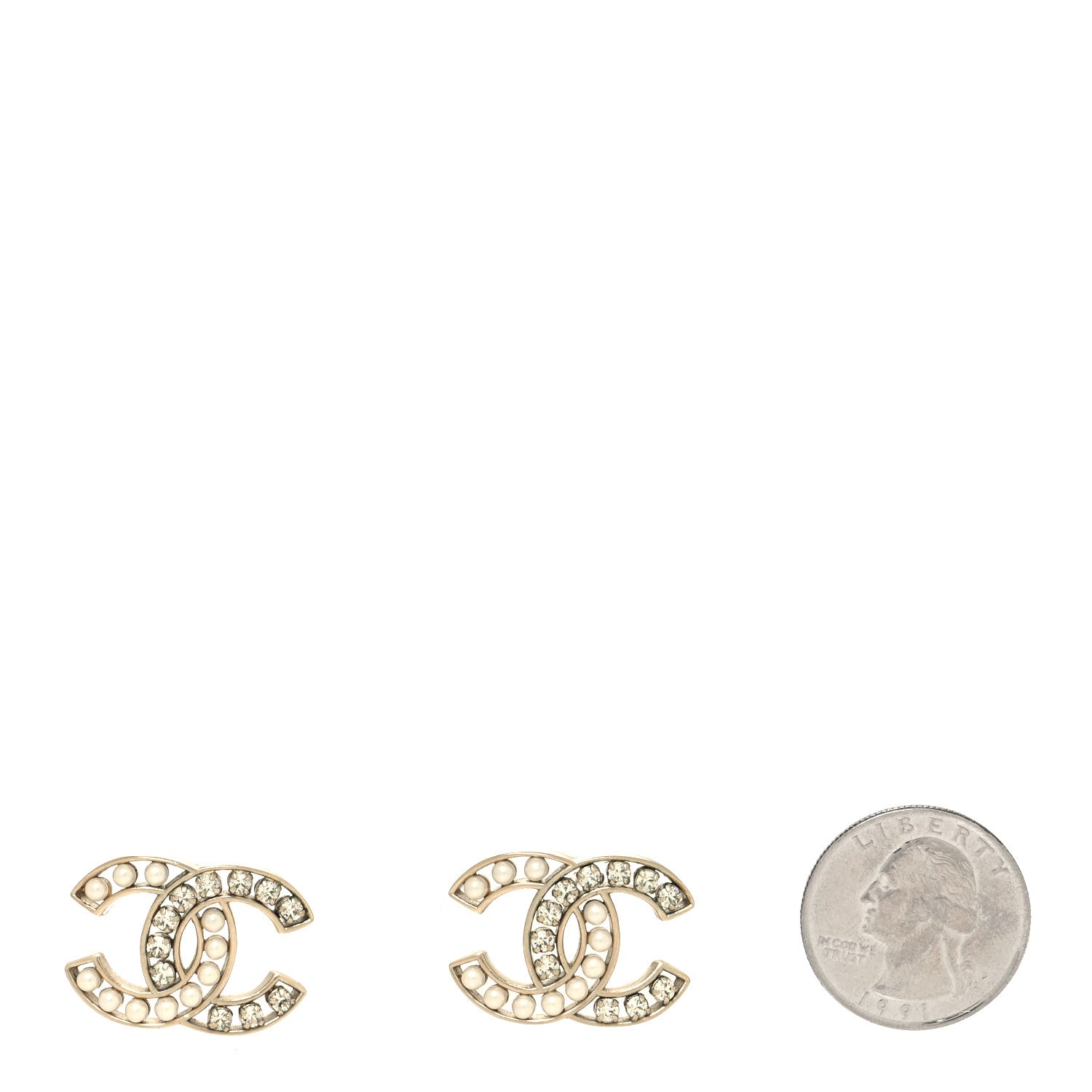 Chanel Crystal Pearl CC Earrings Gold 2 of 4