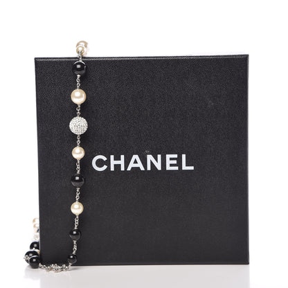 Chanel Pearl Crystal Bead CC Long Necklace Silver Black White 7 of 7