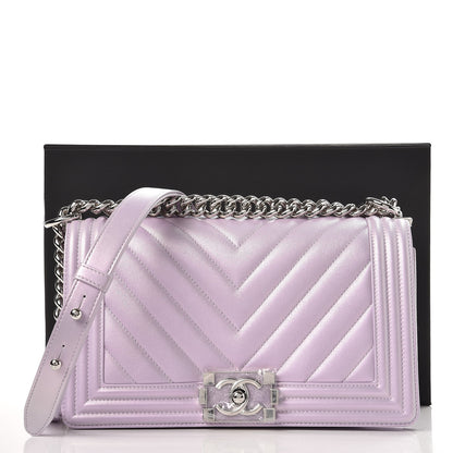 Chanel Metallic Lambskin Chevron Quilted Medium Boy Flap Purple 9 of 9