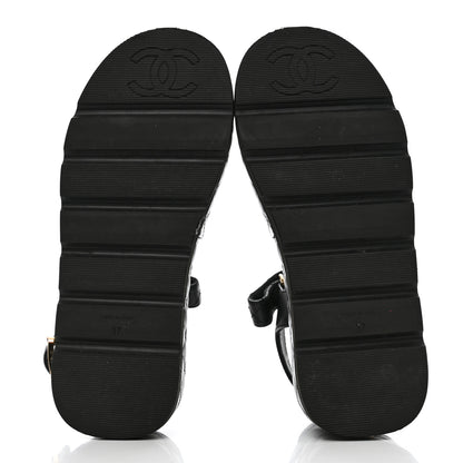 Chanel Lambskin Quilted Platform Sandals 37 Black 5 of 9
