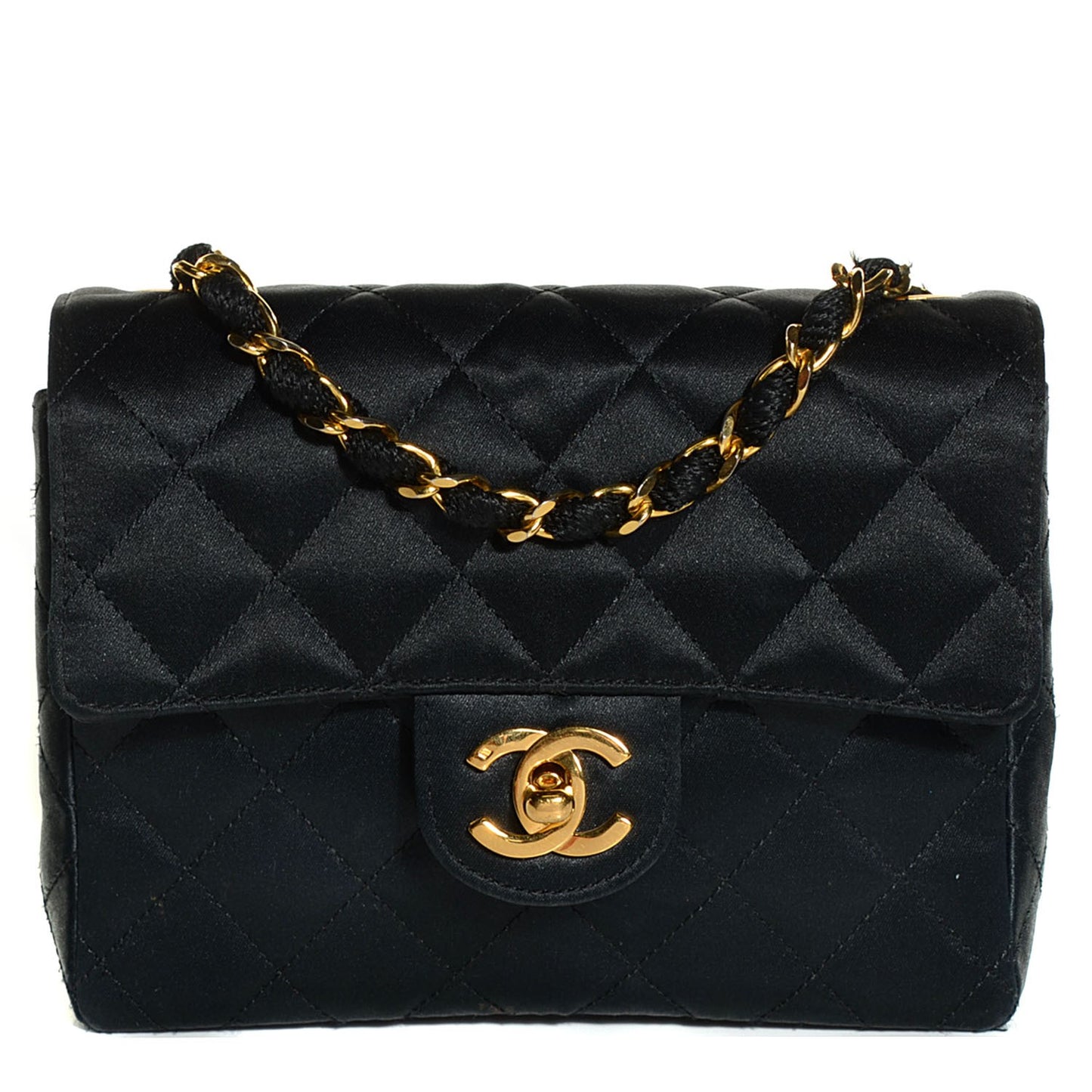 Quilted Satin Mini Square Flap Black