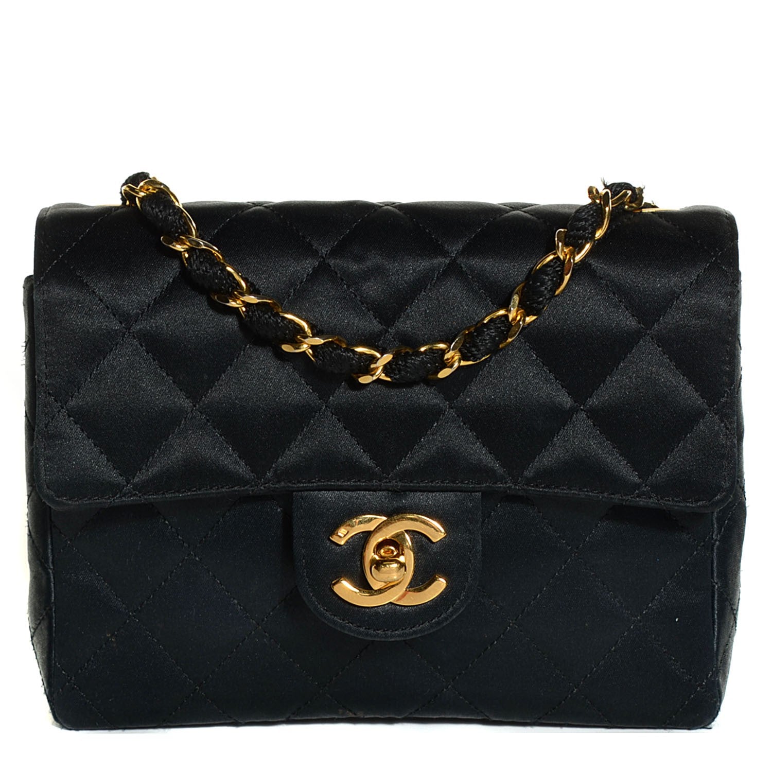 Chanel Quilted Satin Mini Square Flap Black 1 of 8