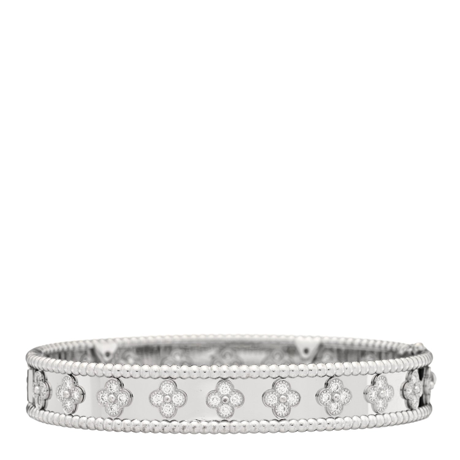 Van Cleef & Arpels 18K White Gold Diamond Perlee Clovers Bangle Bracelet L 2 of 4