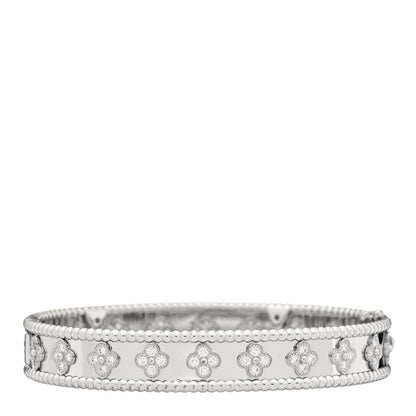 Van Cleef & Arpels 18K White Gold Diamond Perlee Clovers Bangle Bracelet L 2 of 4