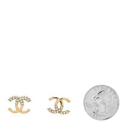Chanel Metal Crystal Bead CC Earrings Gold 2 of 4