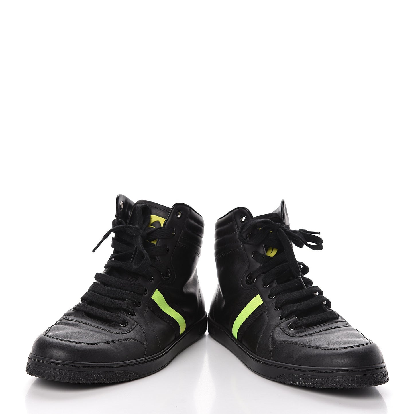 Calfskin GG Viaggio High-Top Sneakers 10.5 Black Green Fluo