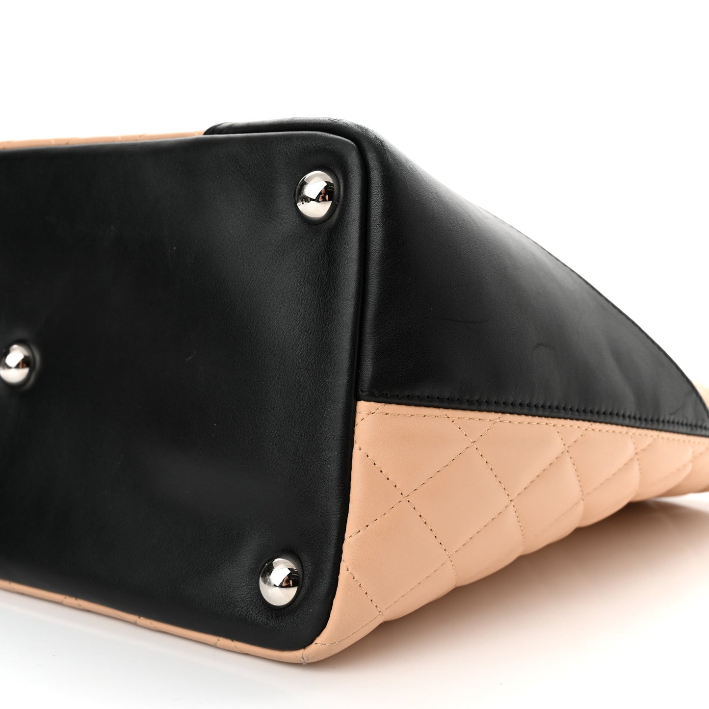 Calfskin Quilted Large Cambon Tote Beige Black