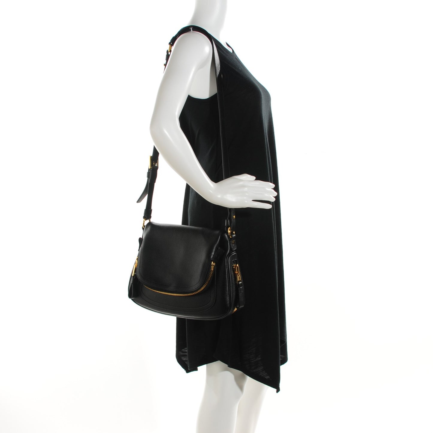 Grained Calfskin Medium Jennifer Crossbody Bag Black