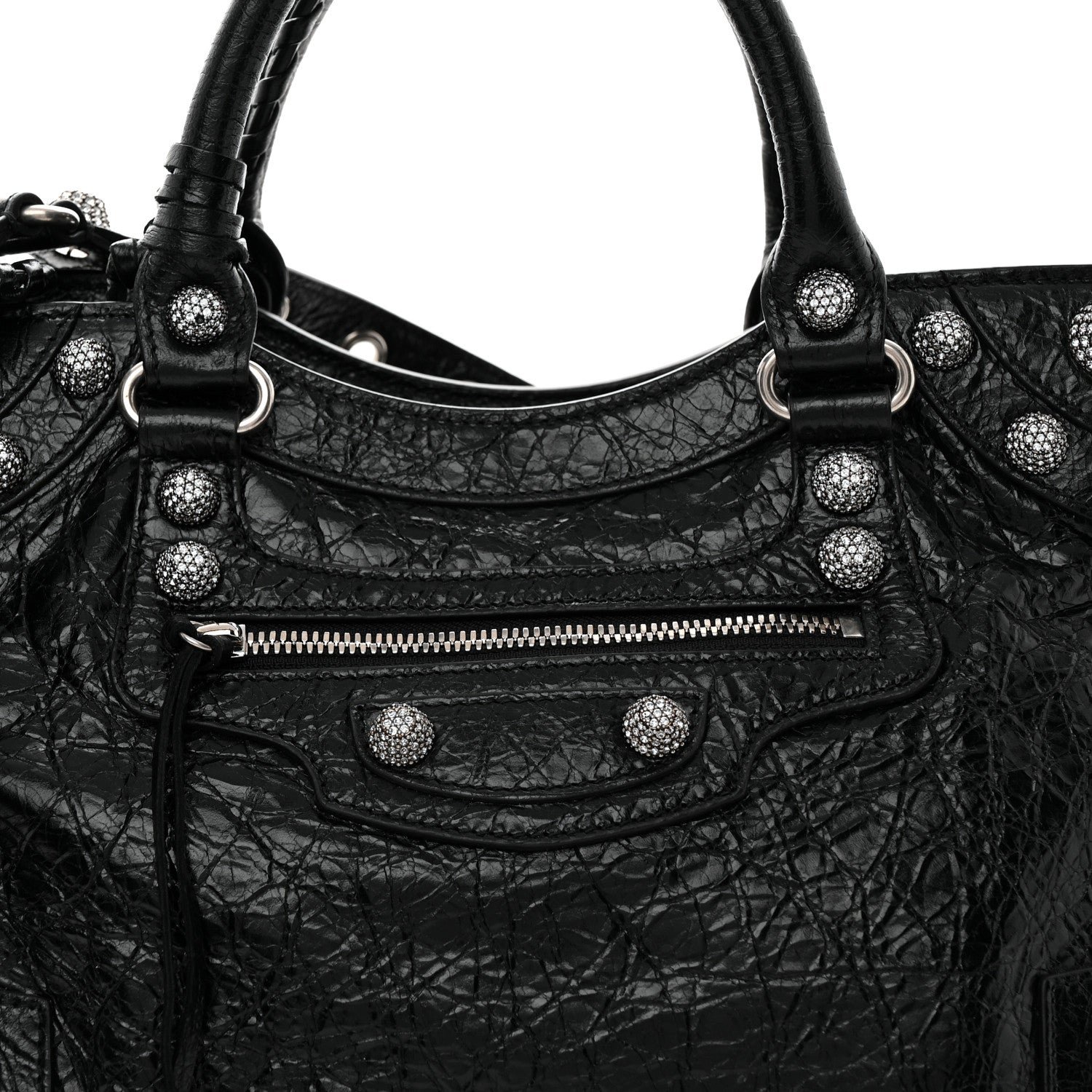 Balenciaga Agneau Arena Crystal Neo Cagole City Handbag Black 9 of 11