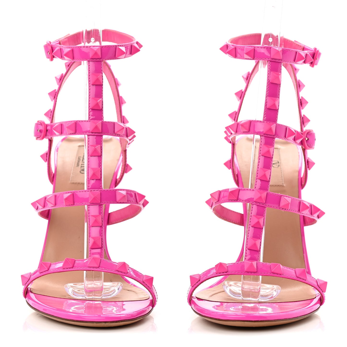 Patent Lacquered Monochrome Rockstud Gladiator 105mm Sandals 40 Pink PP