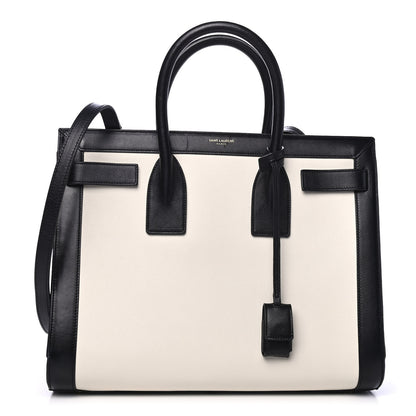 Saint Laurent Calfskin Bi-Color Small Sac De Jour White Black 1 of 4