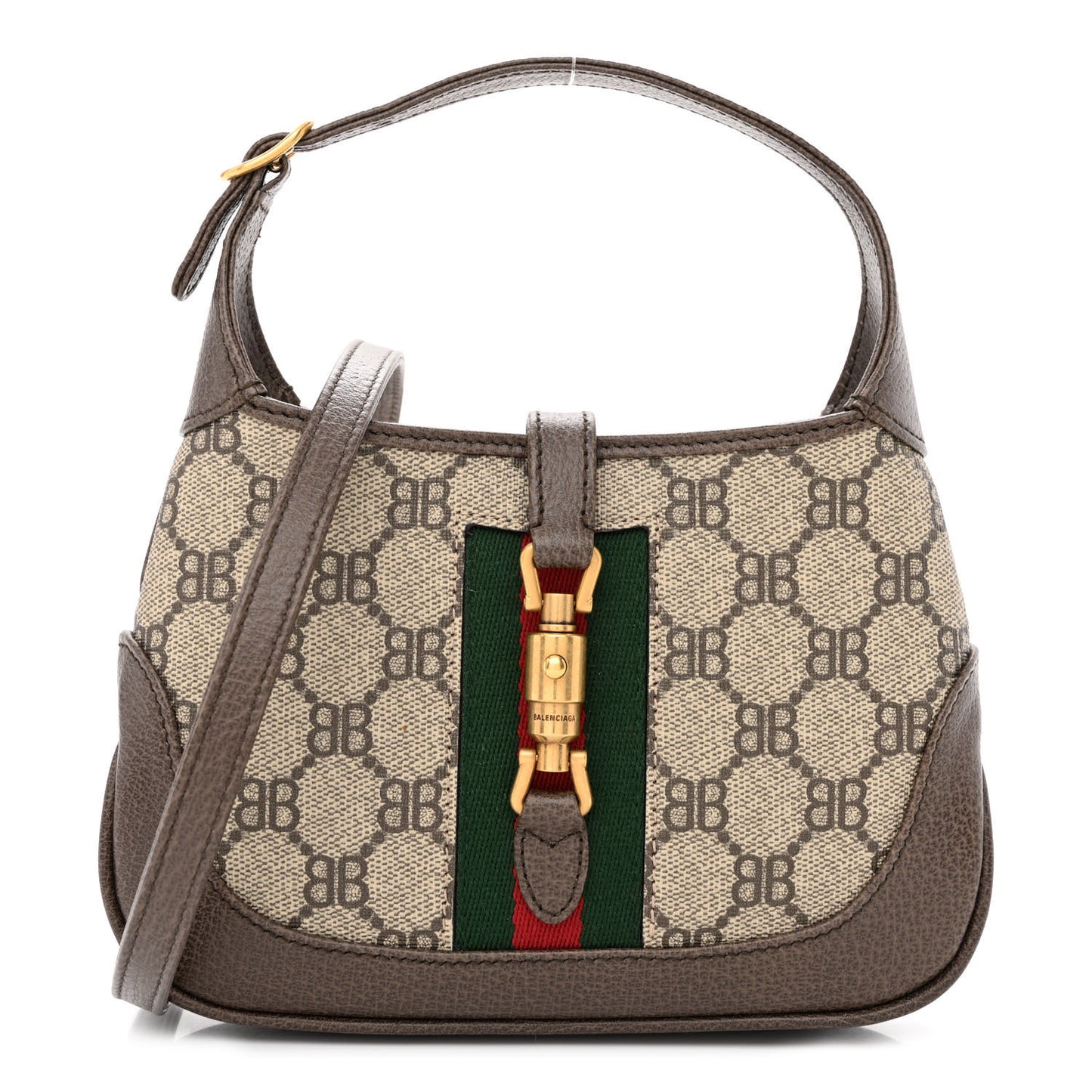 X BALENCIAGA BB Supreme Monogram Calfskin Web Mini Jackie 1961 Hobo Beige Ebony