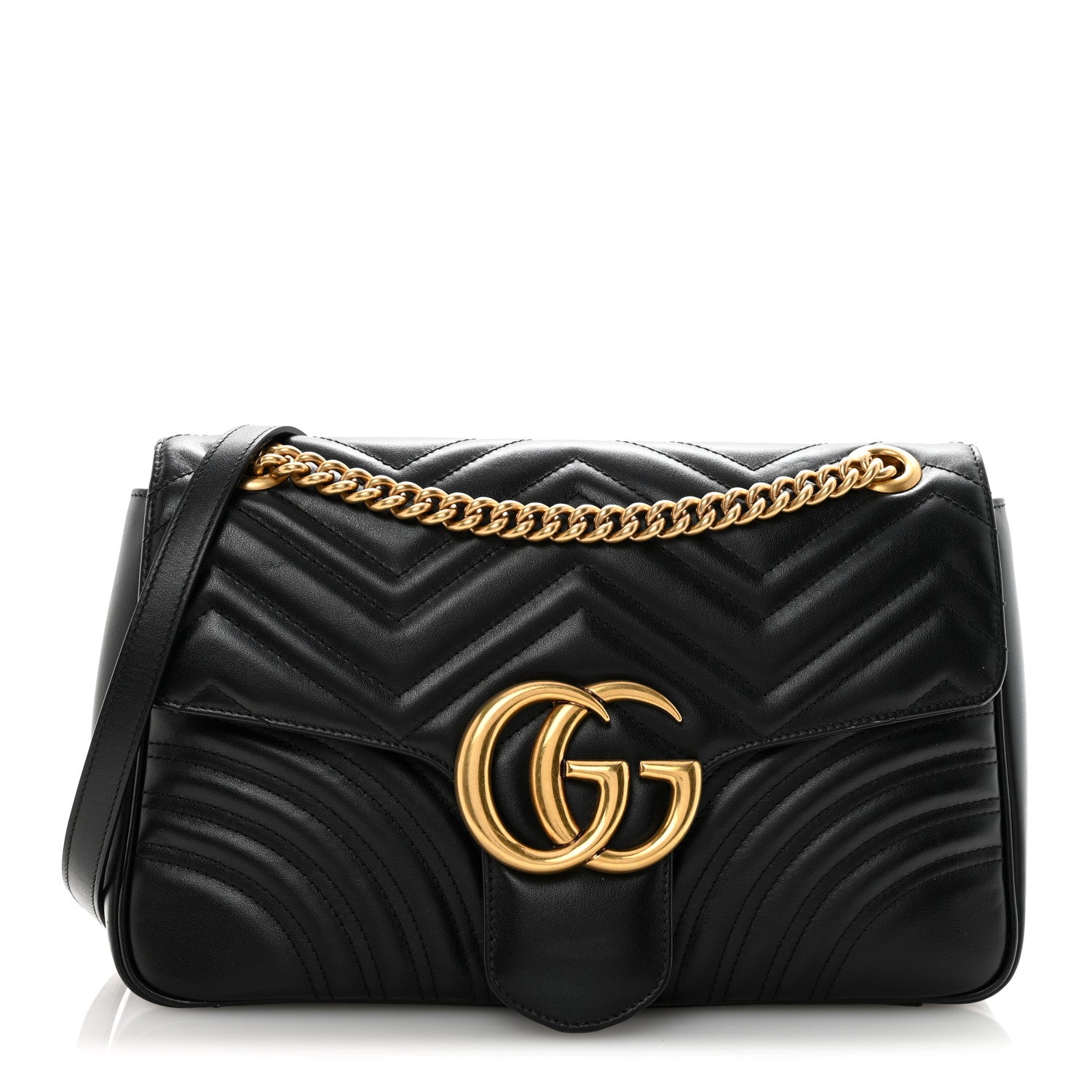 Gucci Calfskin Matelasse Medium GG Marmont Shoulder Bag Black 1 of 10