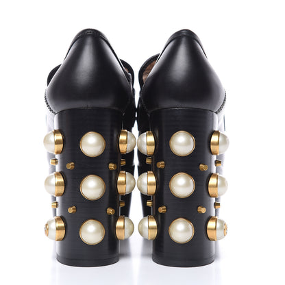 Gucci Malaga Kid Pearl Studded Vegas Platform Loafers 38 Black 5 of 9
