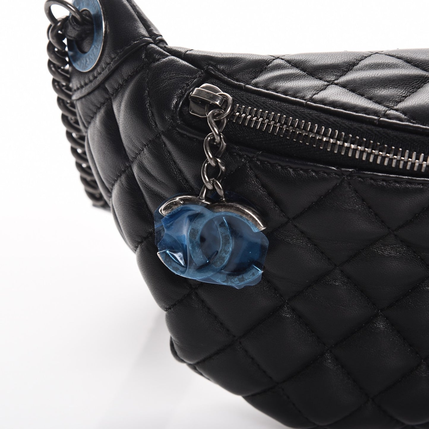 Lambskin Quilted Banane Waist Bag Fanny Pack Black