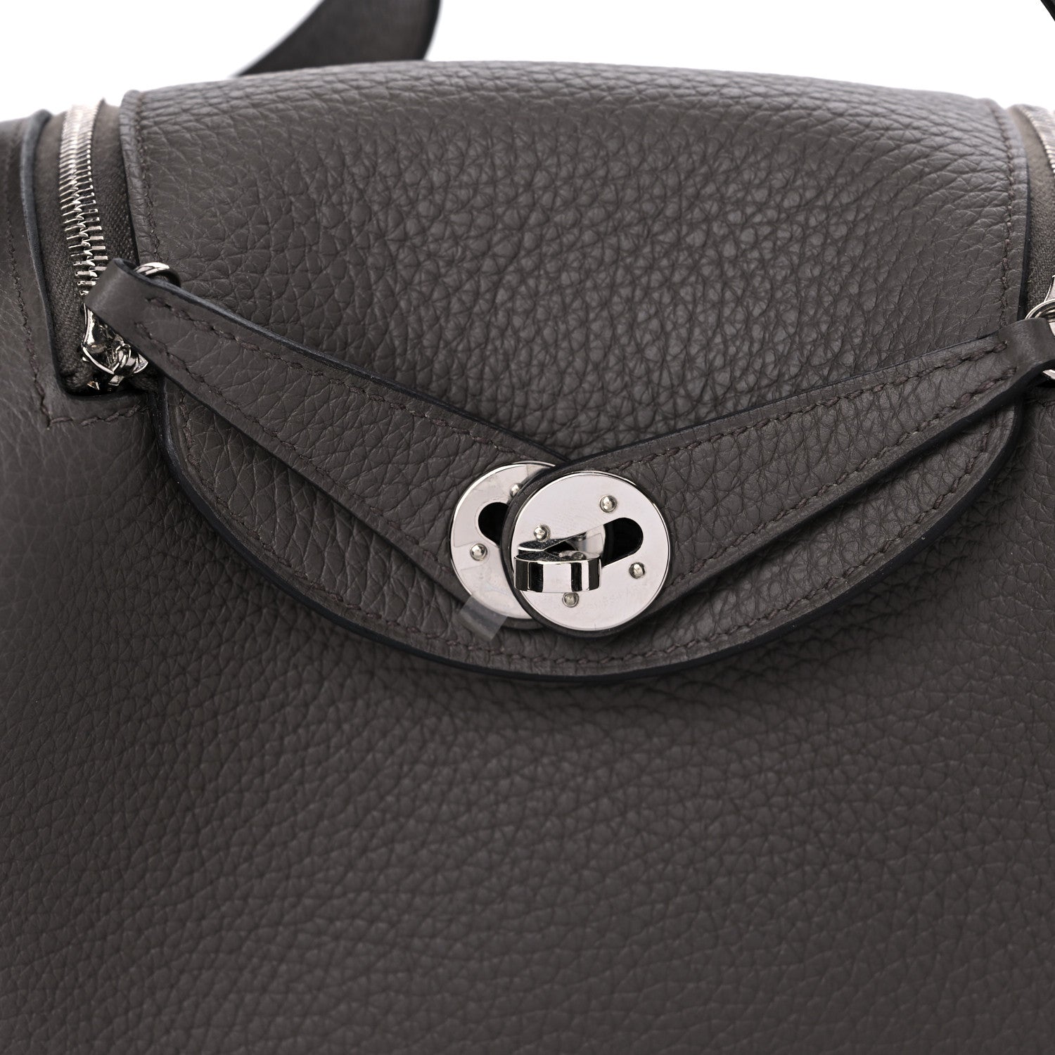 Hermes Taurillon Clemence Mini Lindy 20 Etain 15 of 16