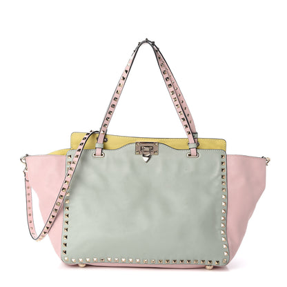 Valentino Garavani Vitello Watercolor Medium Rockstud Tote Rose Green Yellow Sky 1 of 14