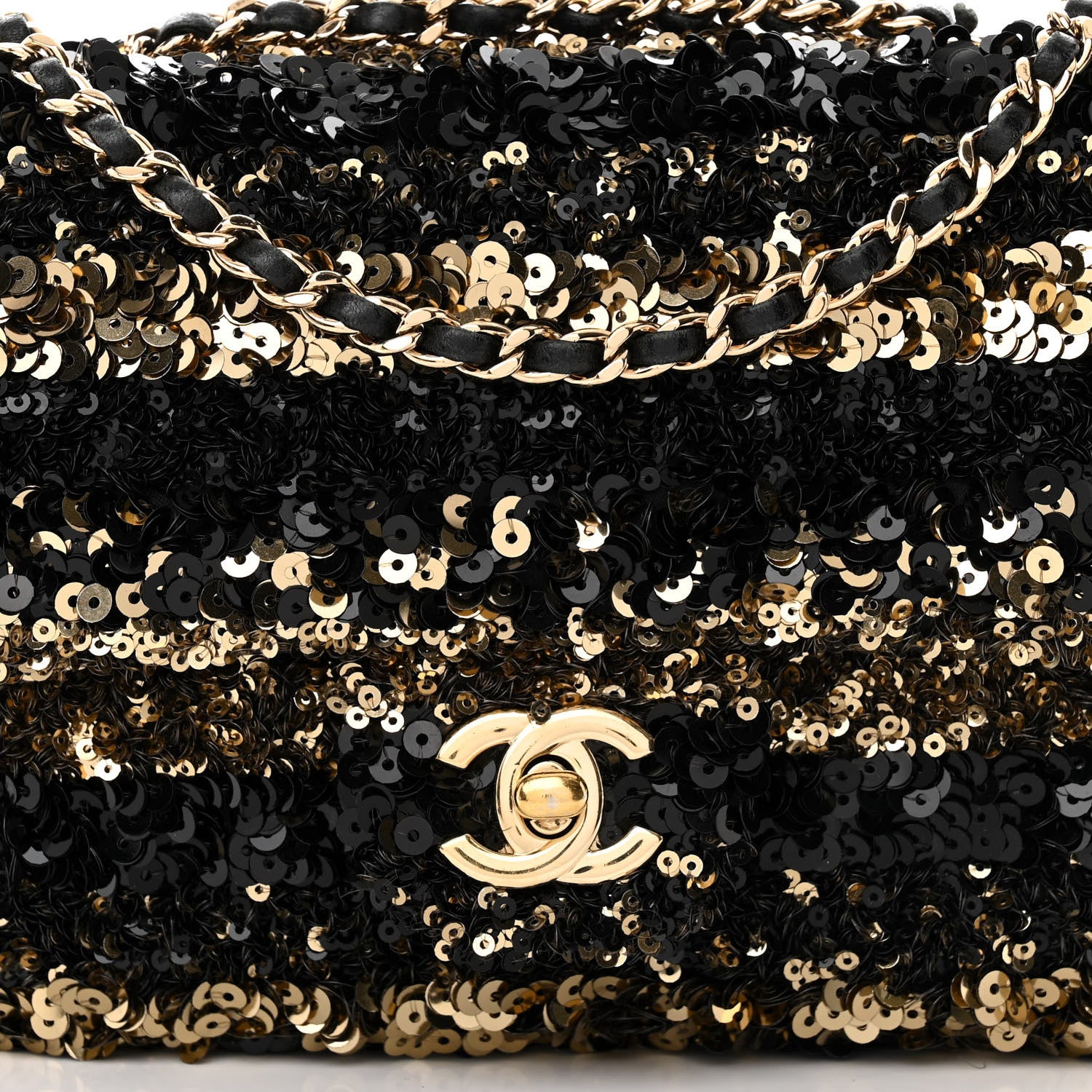 Chanel Sequin Striped Classic Mini Flap Black Gold 8 of 13