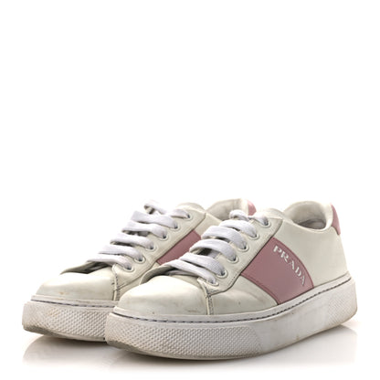 Prada Vitello Soft Logo 45mm Platform Sneakers 35.5 White Pink 4 of 15