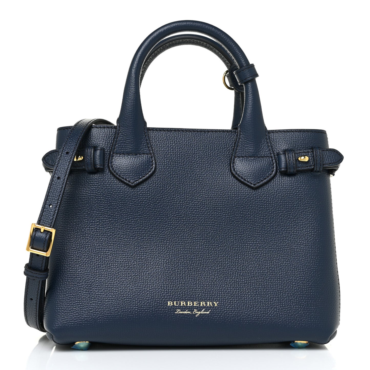 Grainy Calfskin House Check Small Banner Tote Ink Blue