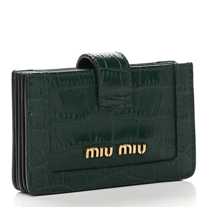 Miu Miu Calfskin Crocodile Embossed Saint Cocco Accordion Card Holder Smeraldo 3 of 8