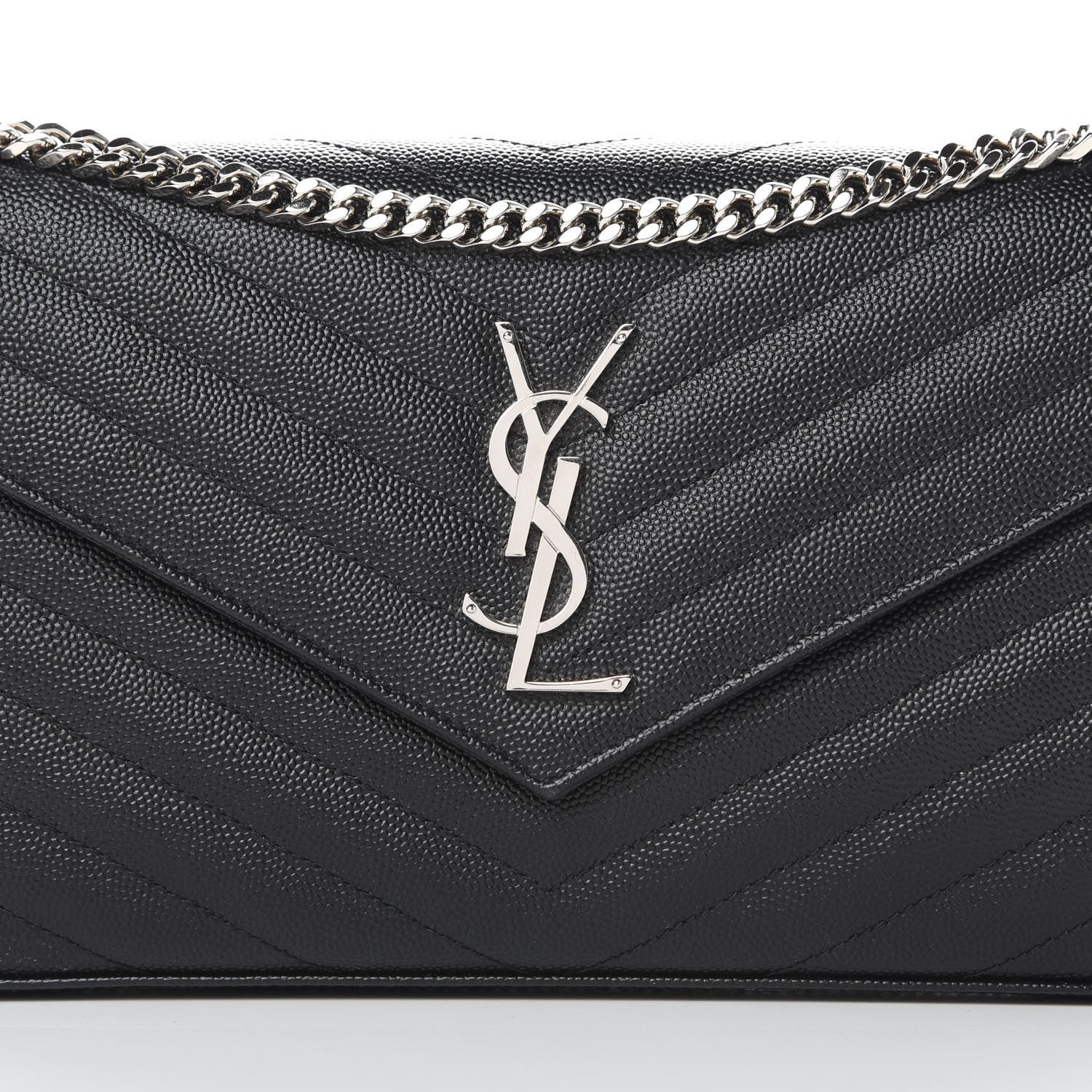 Saint Laurent Grain De Poudre Matelasse Chevron Monogram Chain Wallet Black 8 of 11