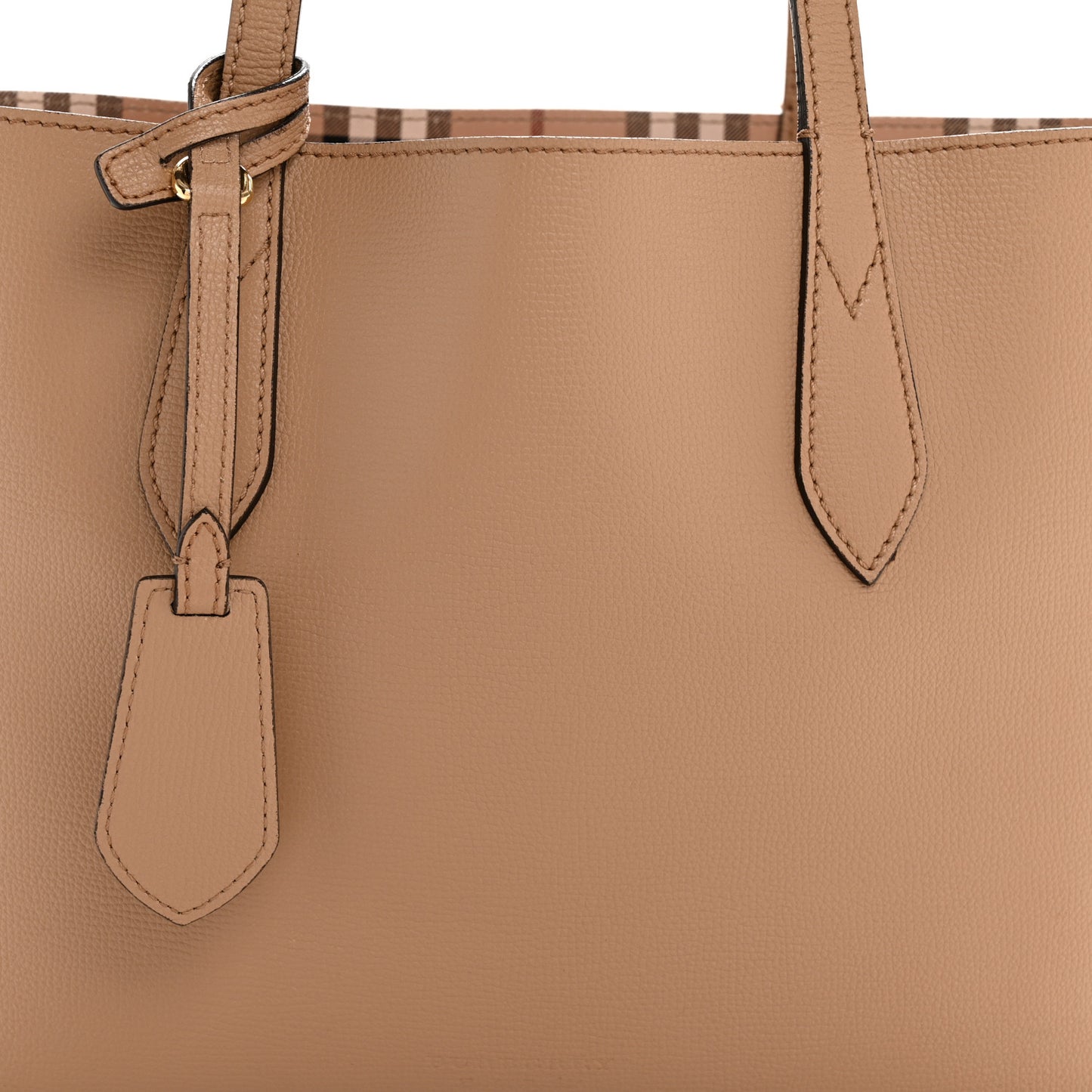Grainy Calfskin Haymarket Check Small Reversible Tote Mid Camel