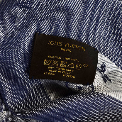 Louis Vuitton Silk Wool Monogram Denim Shawl Blue 4 of 6