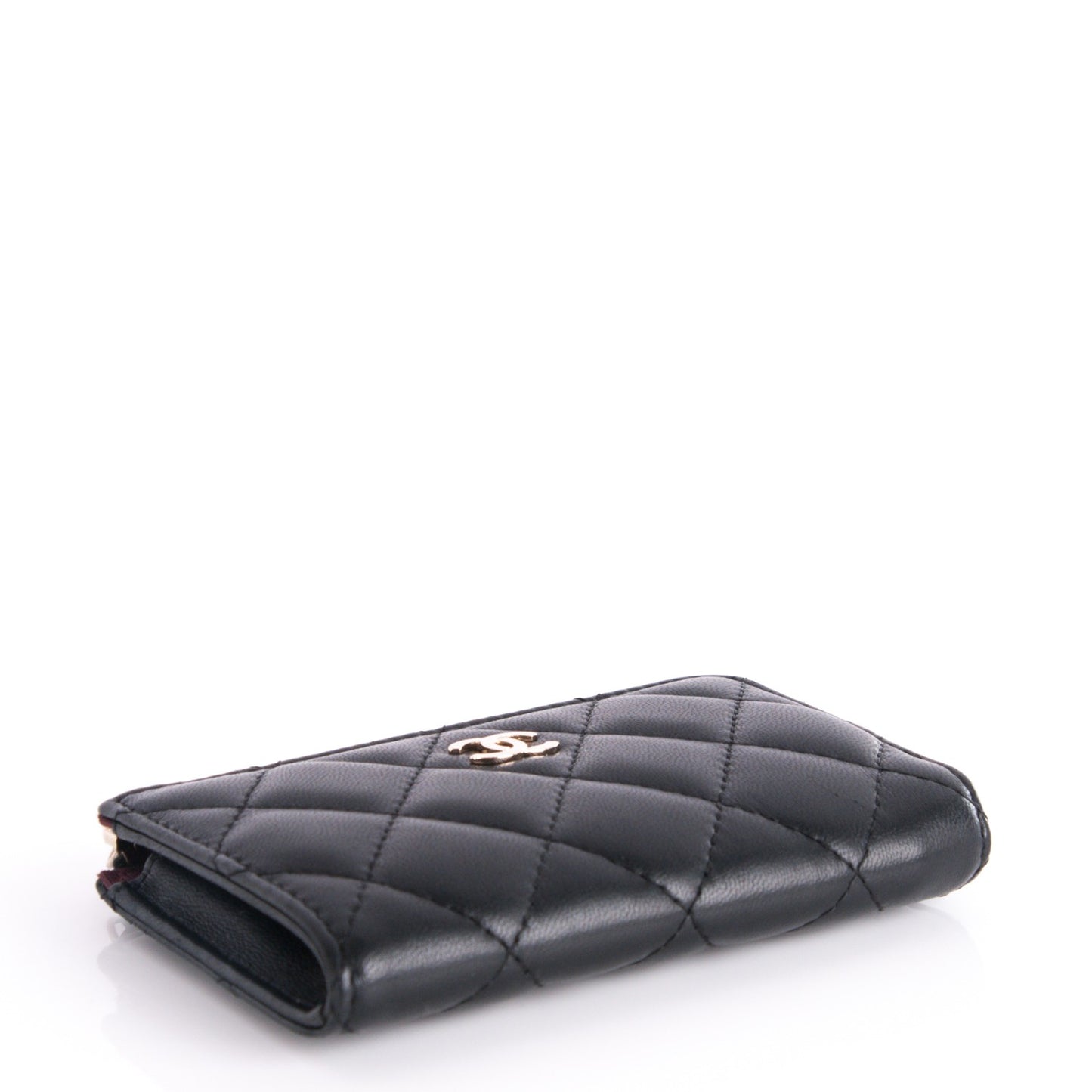Lambskin Quilted Key Holder Case Black
