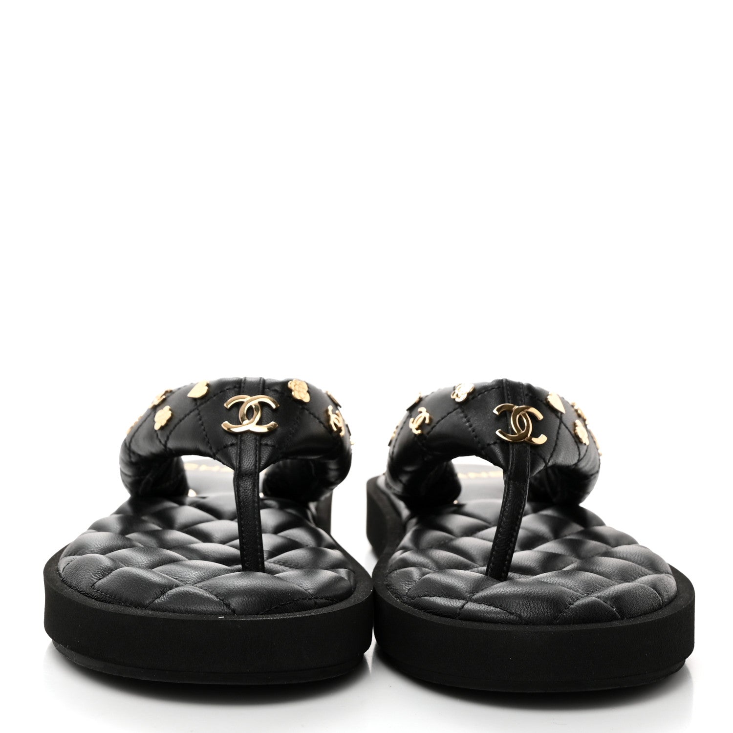 Chanel Lambskin Quilted Padded Charms Thong Sandals 37.5 Black 2 of 8