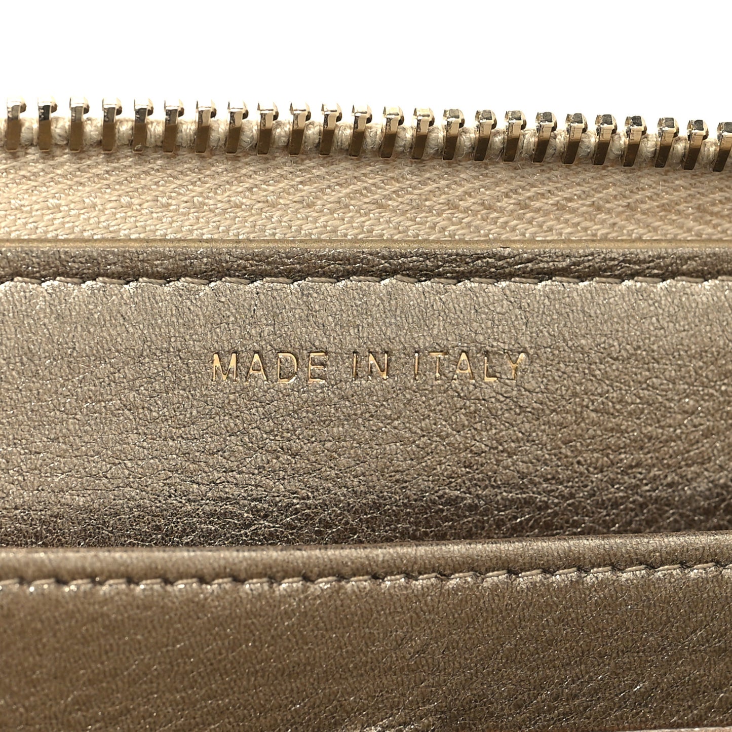 Metallic Lambskin Stitch Large Zip Around Wallet Gold