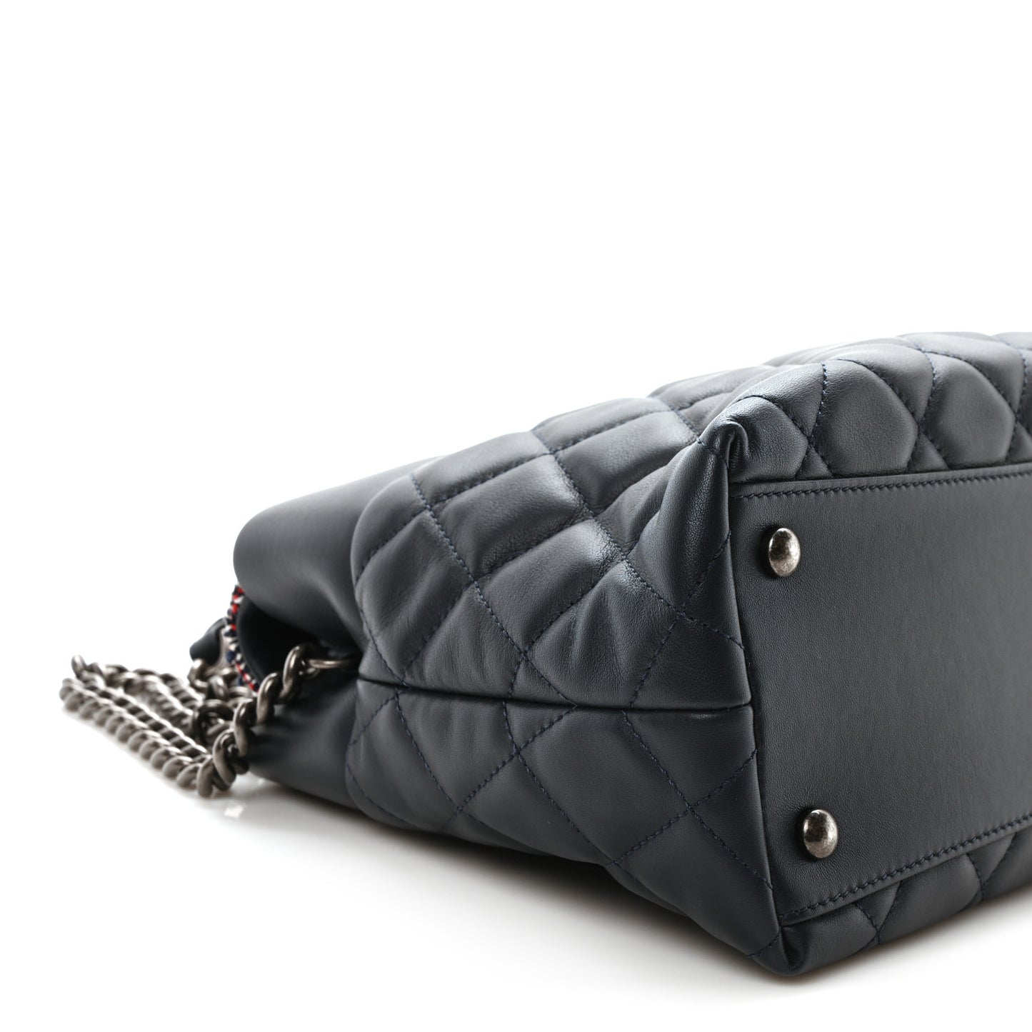Calfskin Tweed Quilted Small Tote Navy Multicolor