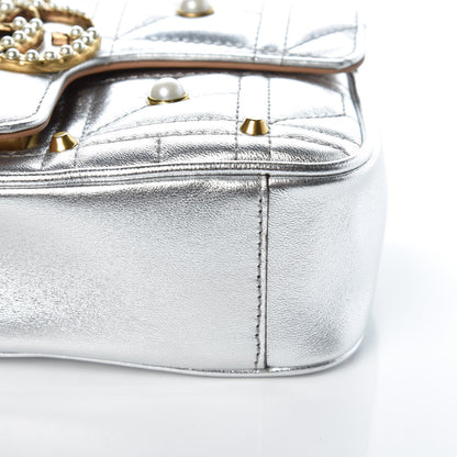 Gucci Metallic Calfskin Matelasse Studded Mini Pearly GG Marmont Shoulder Bag Silver 8 of 8