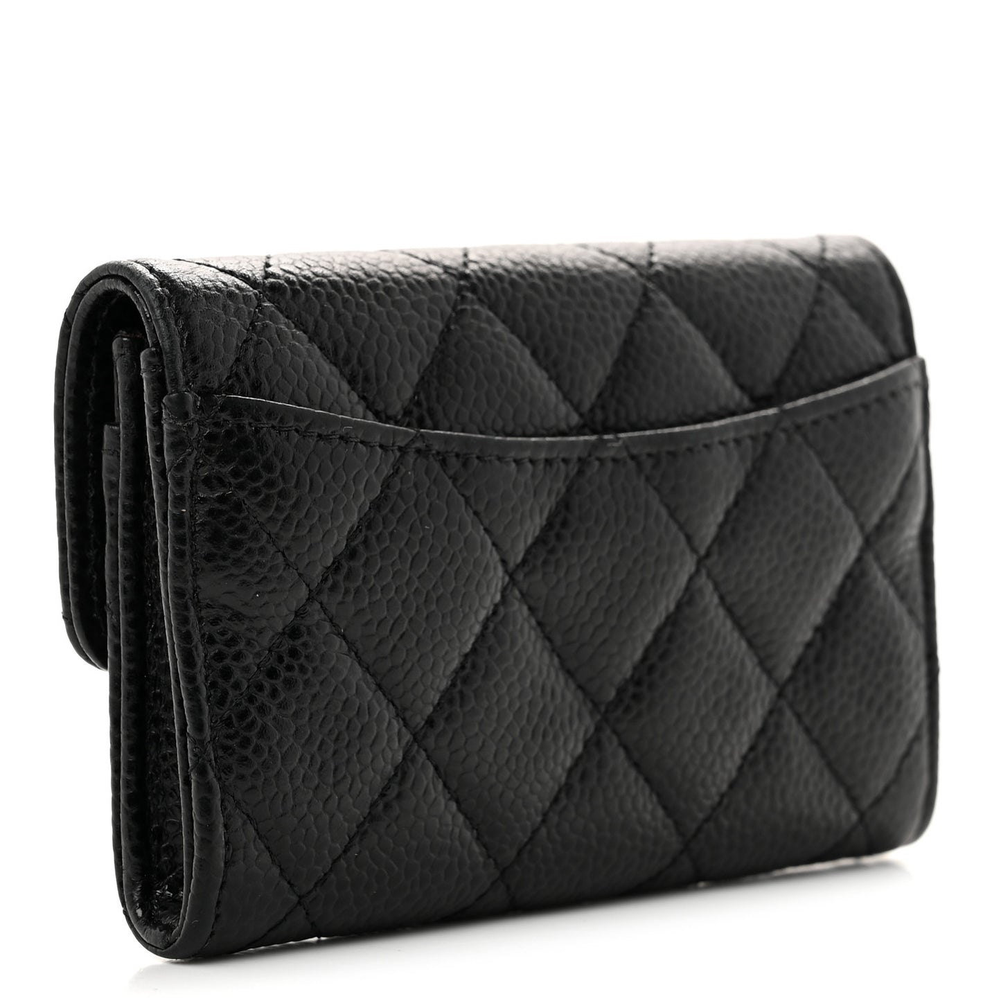 Caviar Quilted Flap Card Holder Wallet Black