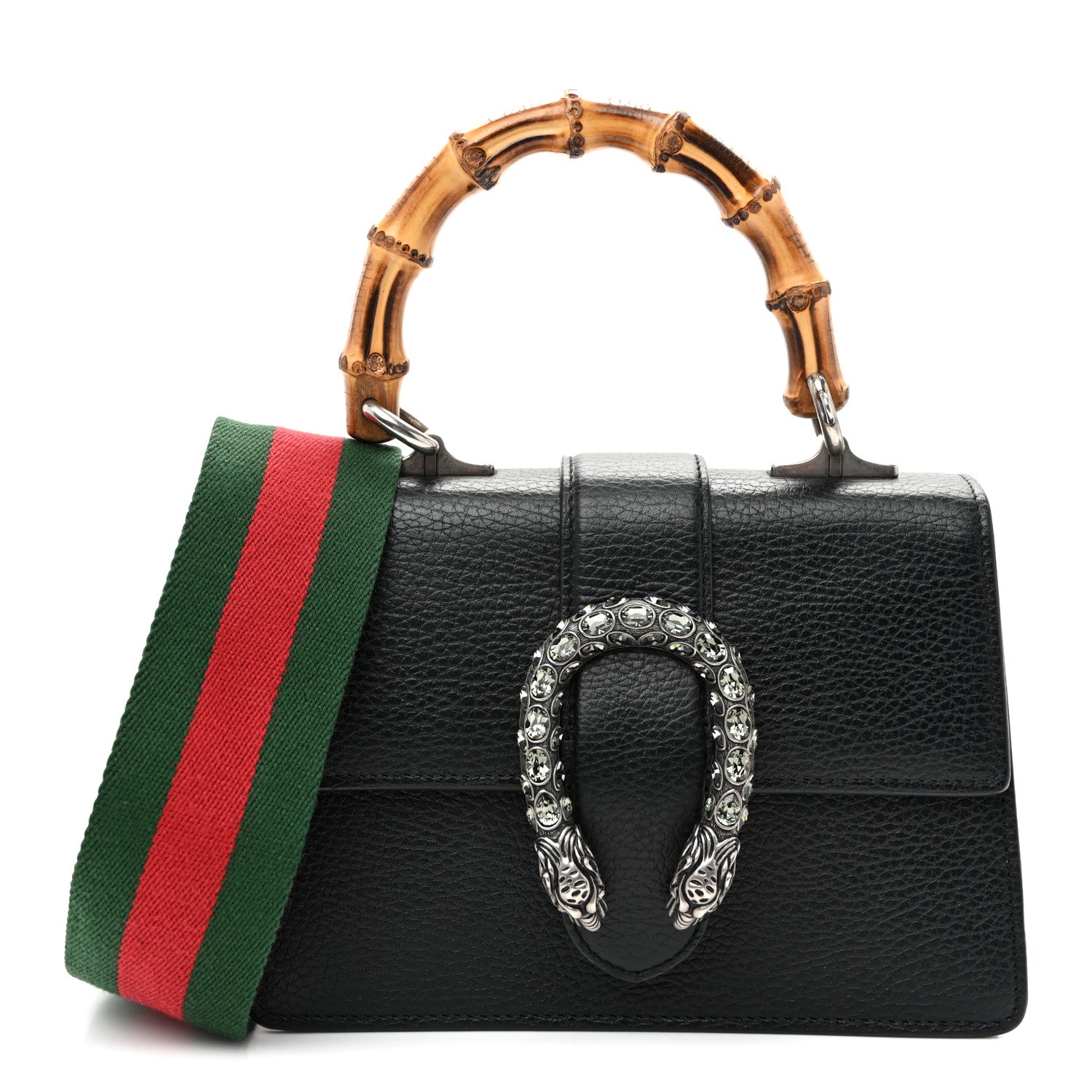 Gucci Dollar Calfskin Crystal Web Mini Dionysus Bamboo Top Handle Bag Black Black Diamond 1 of 12