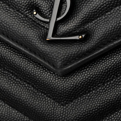 Saint Laurent Grain De Poudre Matelasse Chevron Monogram Monochrome Chain Wallet Black 13 of 13