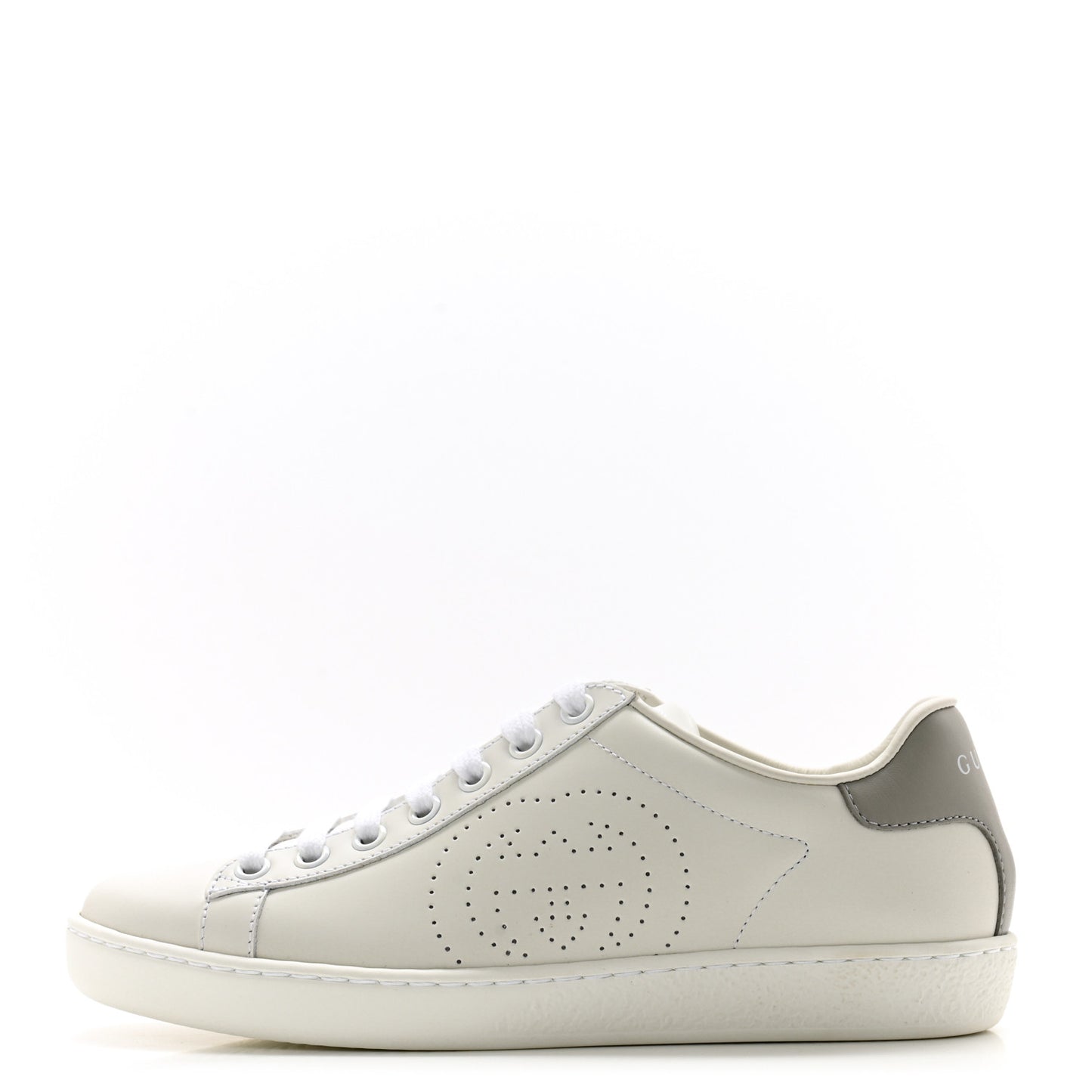 Calfskin Interlocking G Perforated Womens Ace Sneakers 35 White Grey Sky