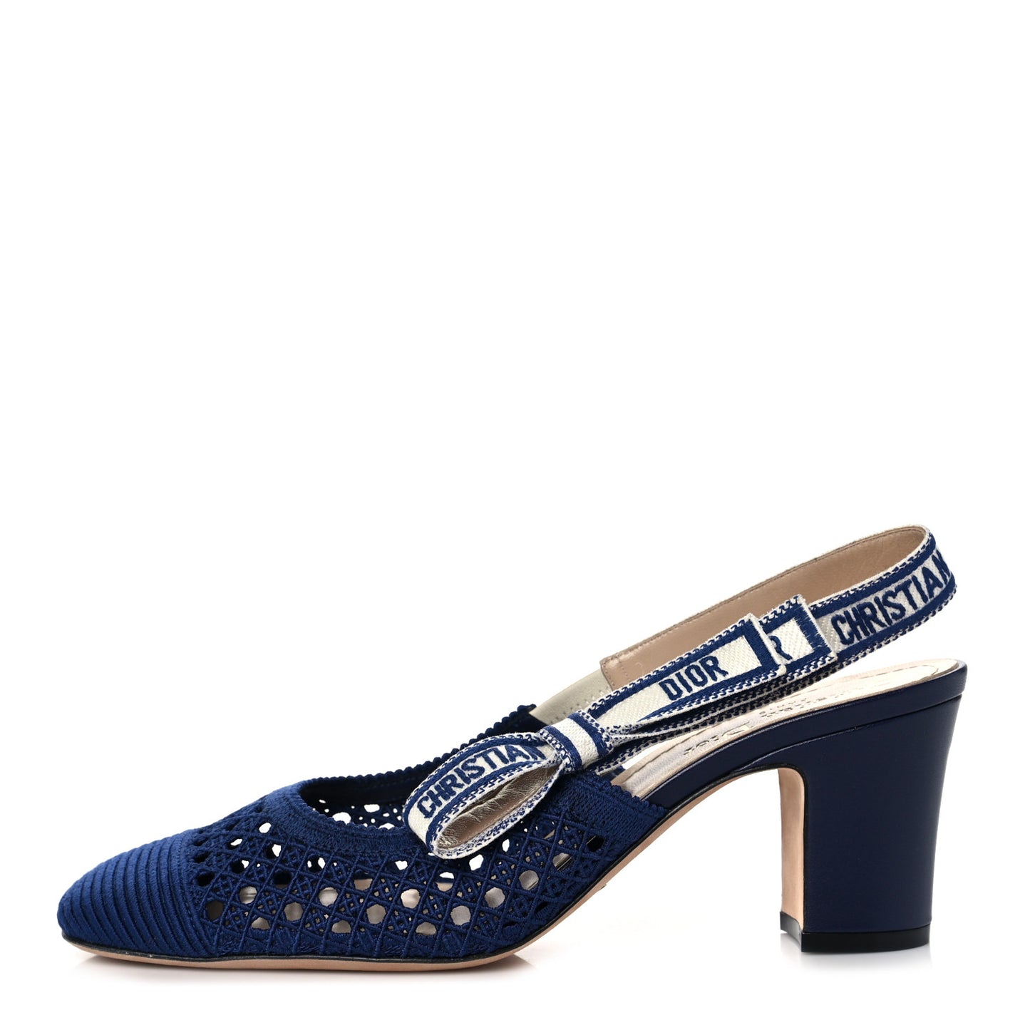 Cotton Lambskin Mesh Cannage Dior & Moi Slingback 70mm Pumps 39 Navy