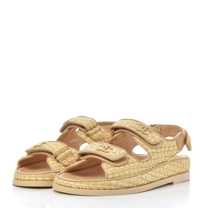 Chanel Braided Fabric Velcro Dad Sandals 38 Beige 3 of 11