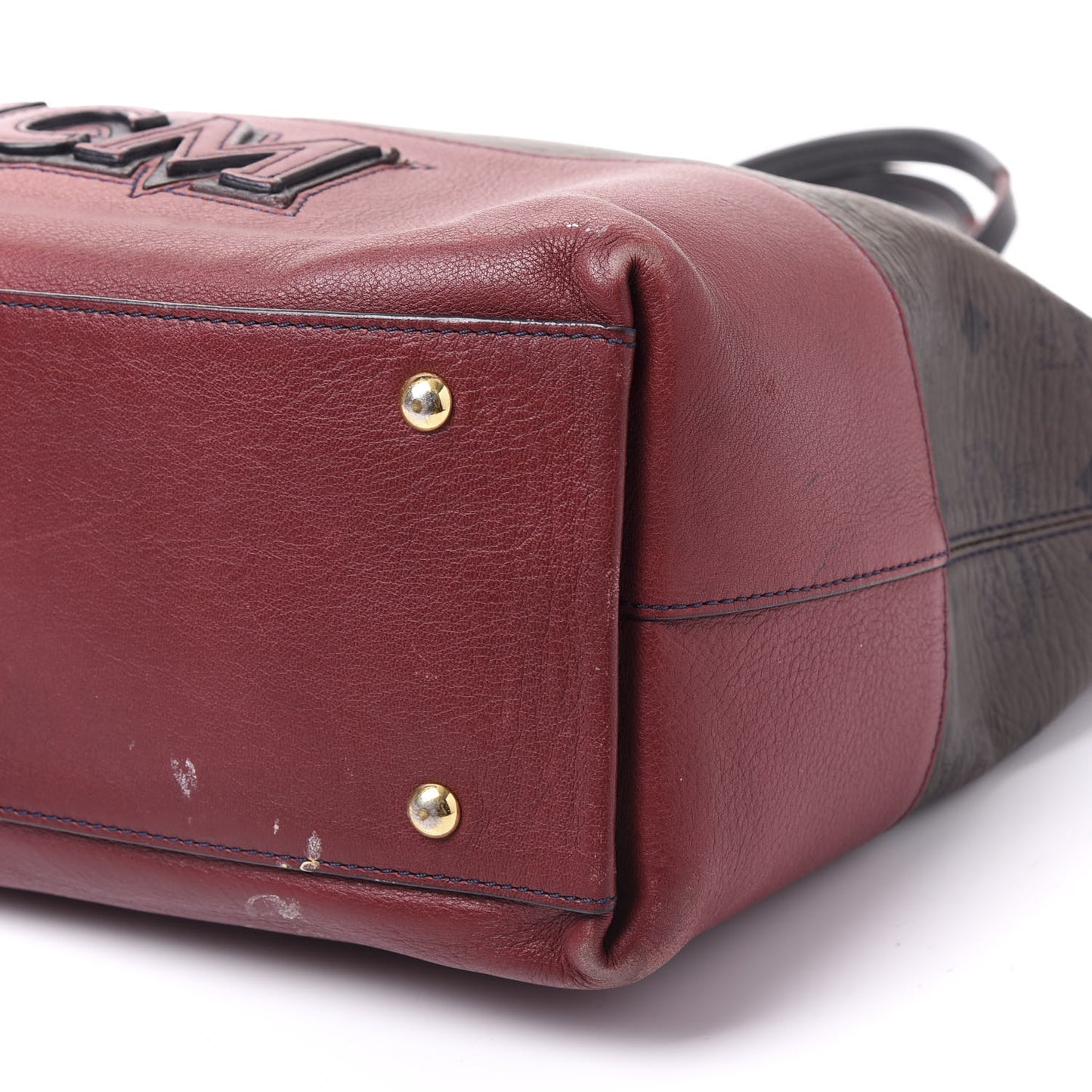 Visetos Calfskin Logo Medium Shopper Tote Dark Brown Dark Red