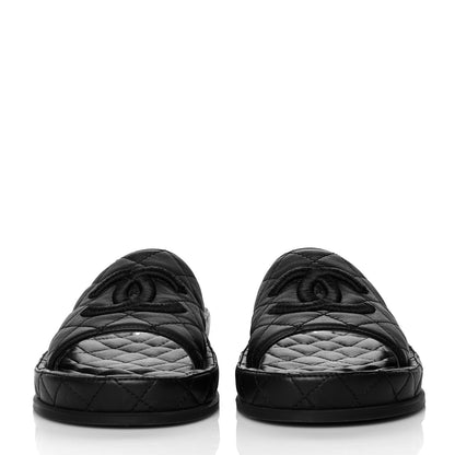 Chanel Lambskin Quilted CC Mules Sandals 38 Black 2 of 10