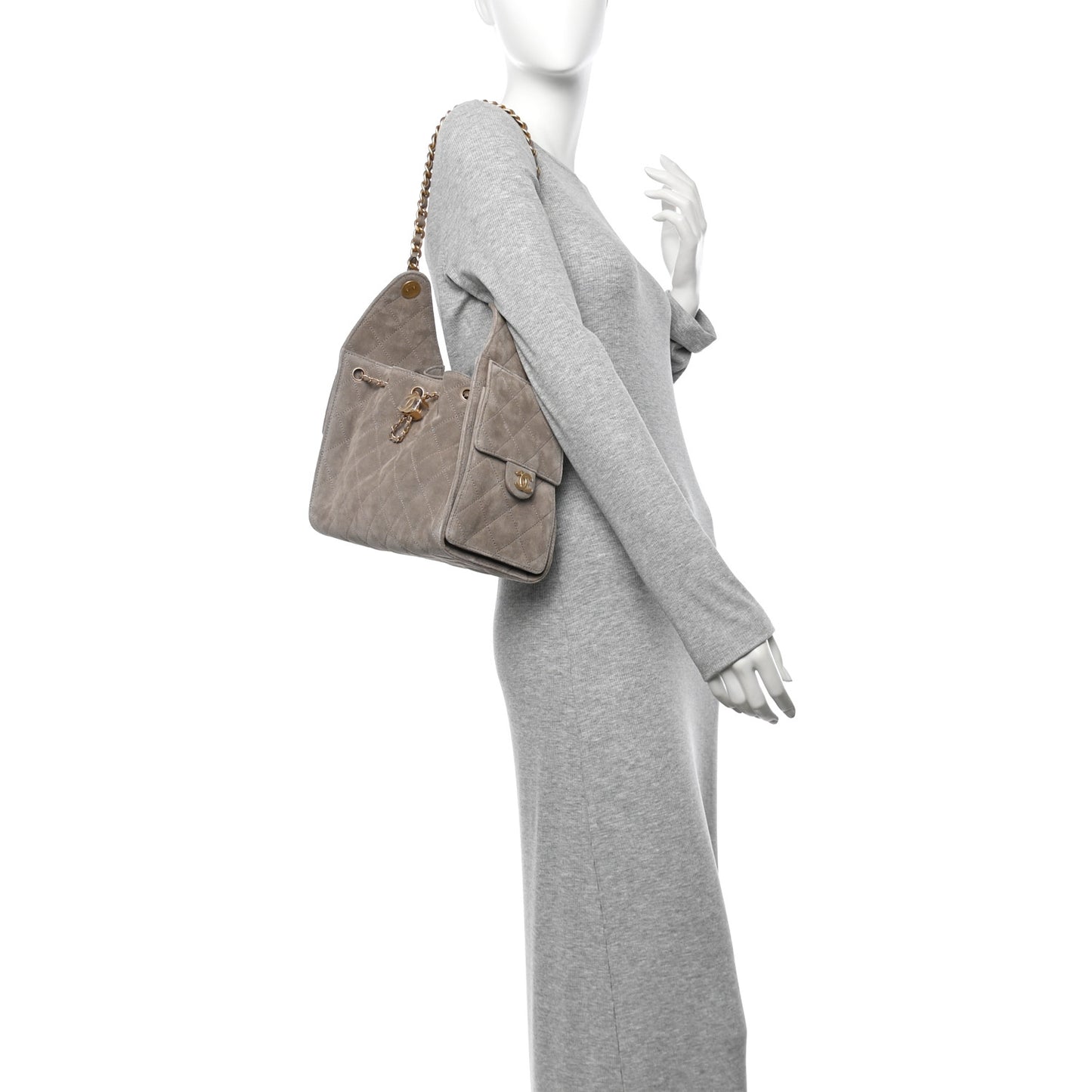 Suede Quilted Small Chanel 25 Handbag Dark Grey