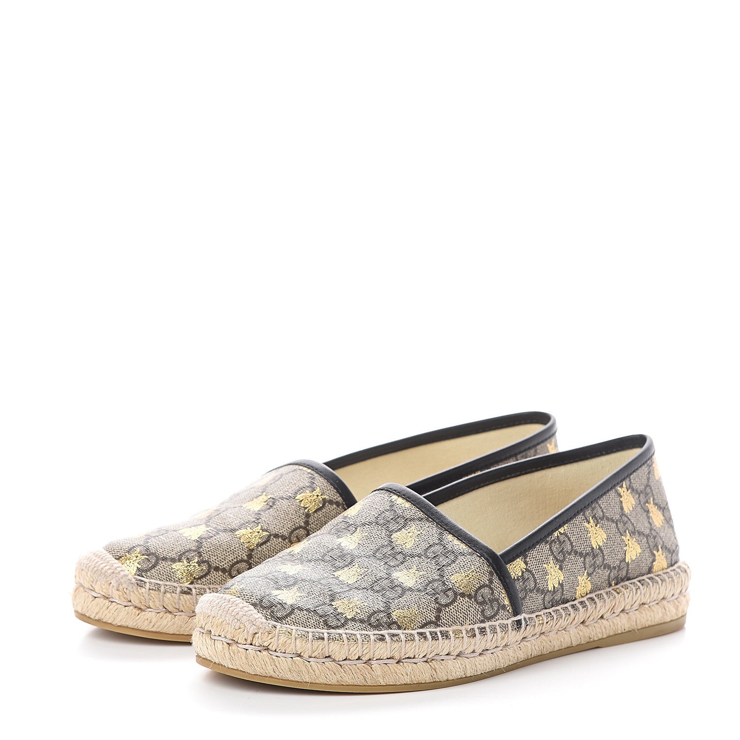 Gucci GG Supreme Monogram Bees Espadrille Flats 38.5 Beige Ebony Oro Black 3 of 7