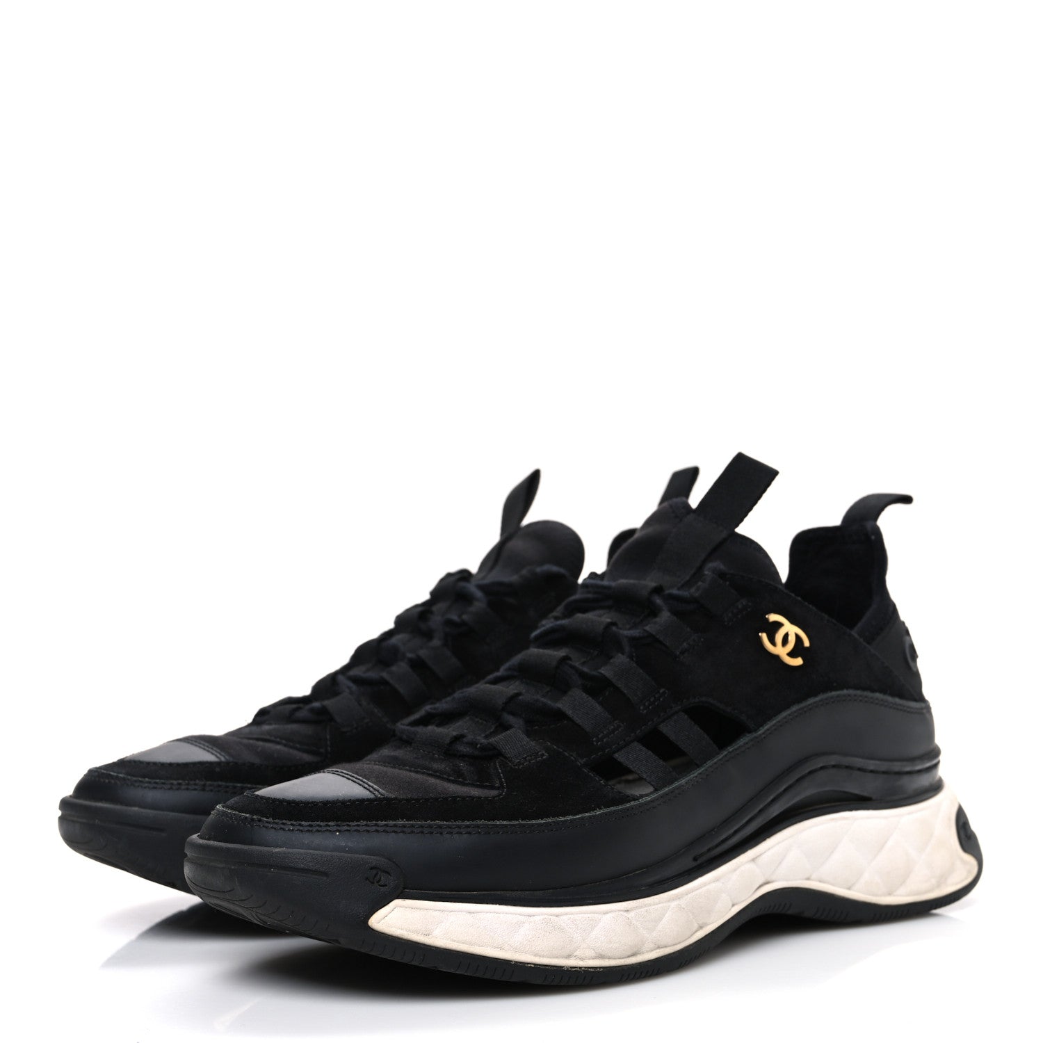 Chanel Fabric Calfskin Suede CC Sneakers 41 Black 4 of 10