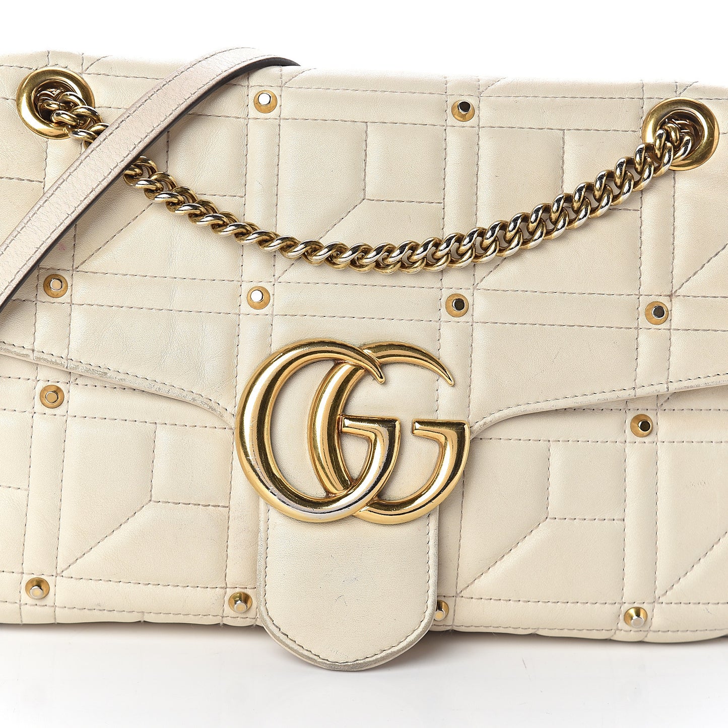 Calfskin Matelasse Studded Medium GG Marmont Shoulder Bag White
