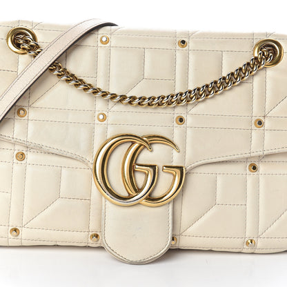 Gucci Calfskin Matelasse Studded Medium GG Marmont Shoulder Bag White 6 of 8