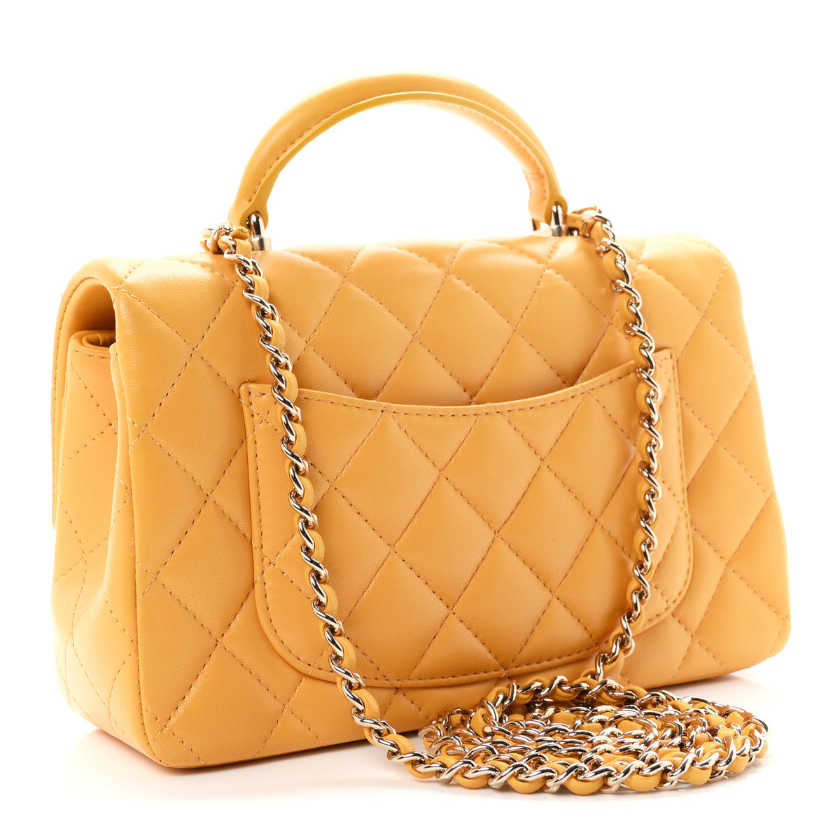 Lambskin Quilted Mini Top Handle Rectangular Flap Yellow
