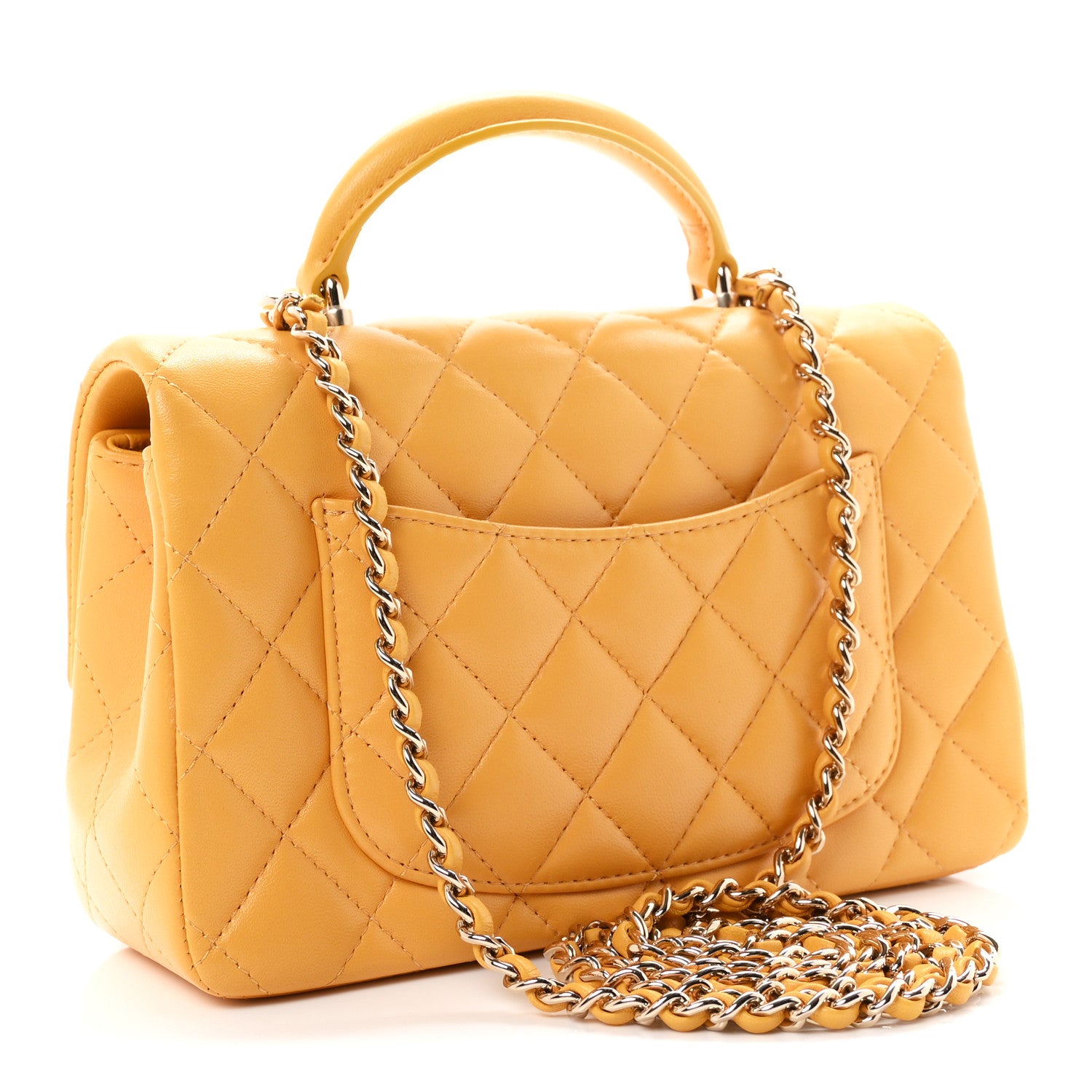 Chanel Lambskin Quilted Mini Top Handle Rectangular Flap Yellow 3 of 11