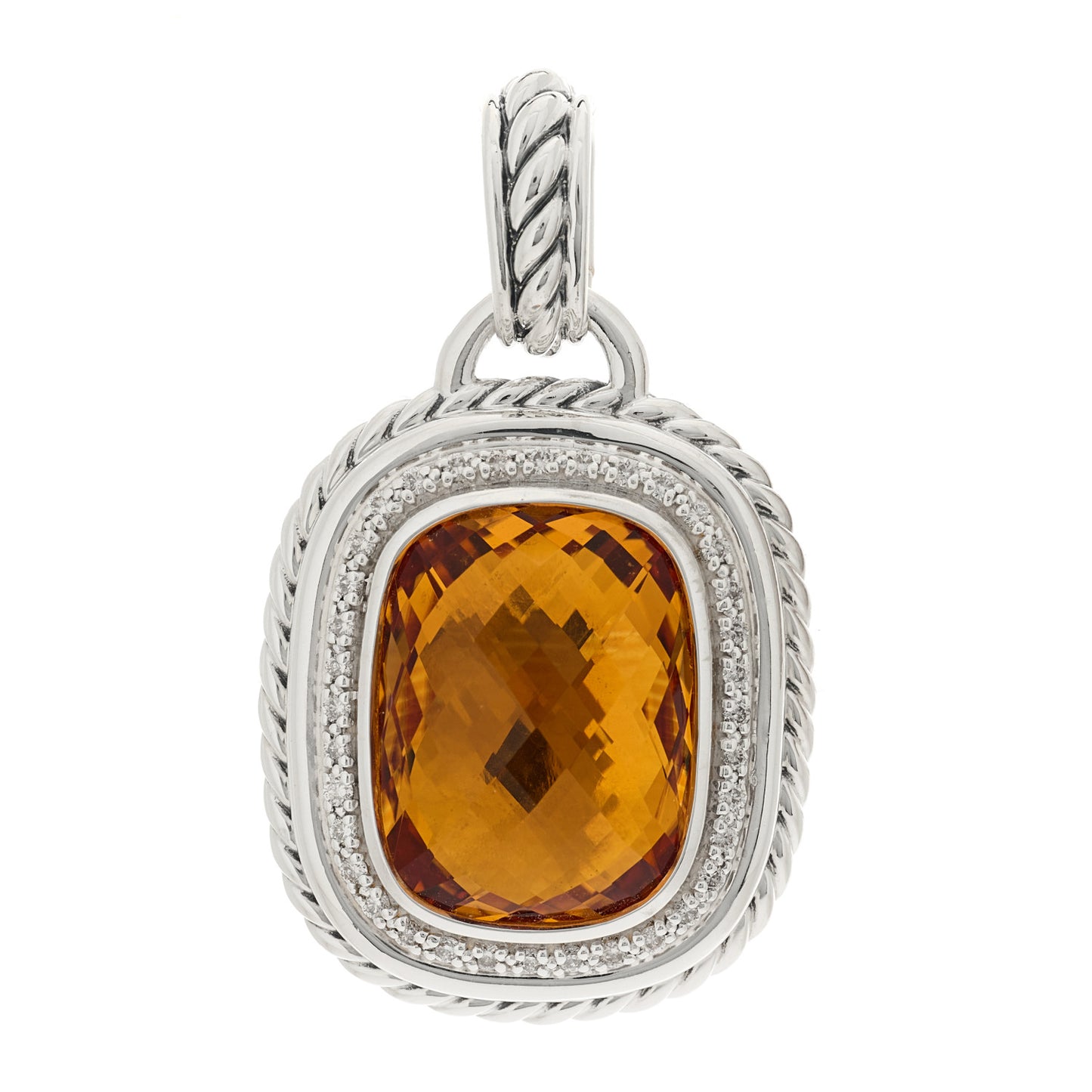 Sterling Silver Diamond Citrine 20mm Albion Enhancer Pendant